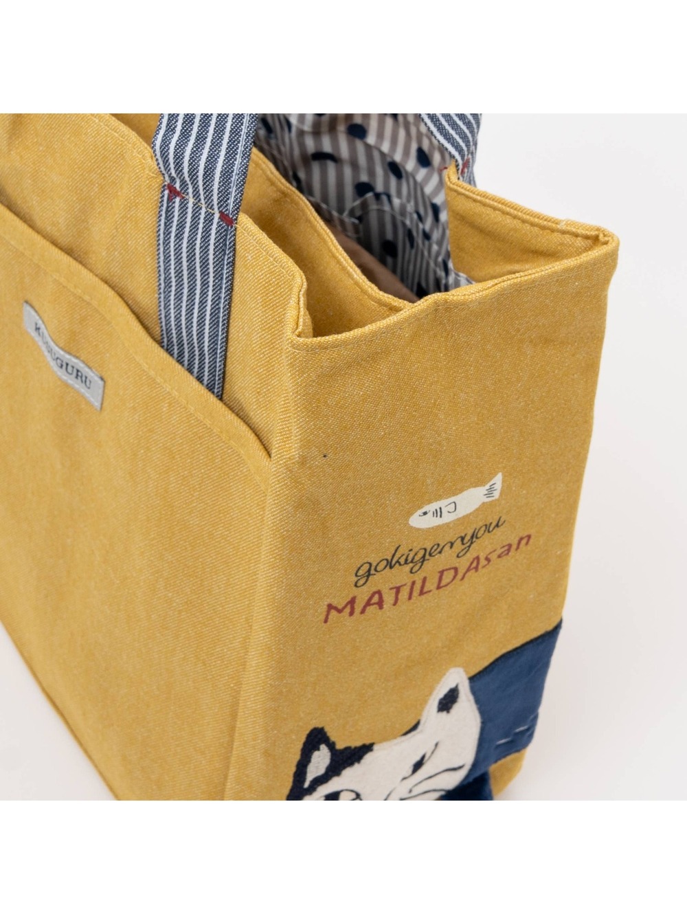Kusuguru Japan Embroidered Cat Small Tote Bag - Yellow - Picture 3 of 7